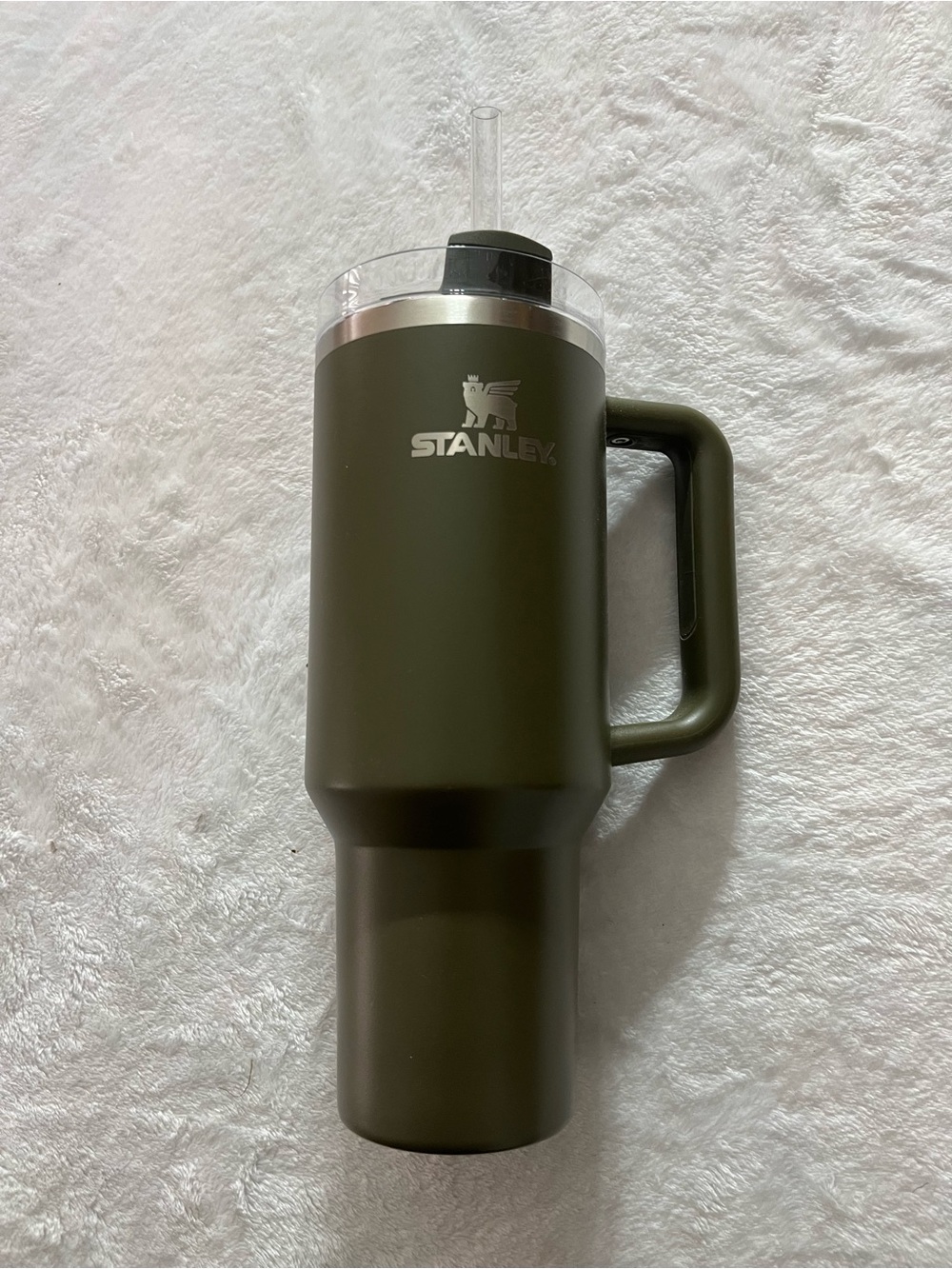 Stanley 40 oz Olive Green Travel Mug with Handle and Straw Excellent Condition